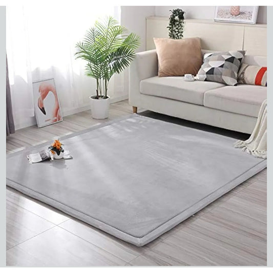 Coral Velvet Crawling Rug & Play Mat 6'8"x 6'8" Gray Baby Toddler, Yoga Exercise