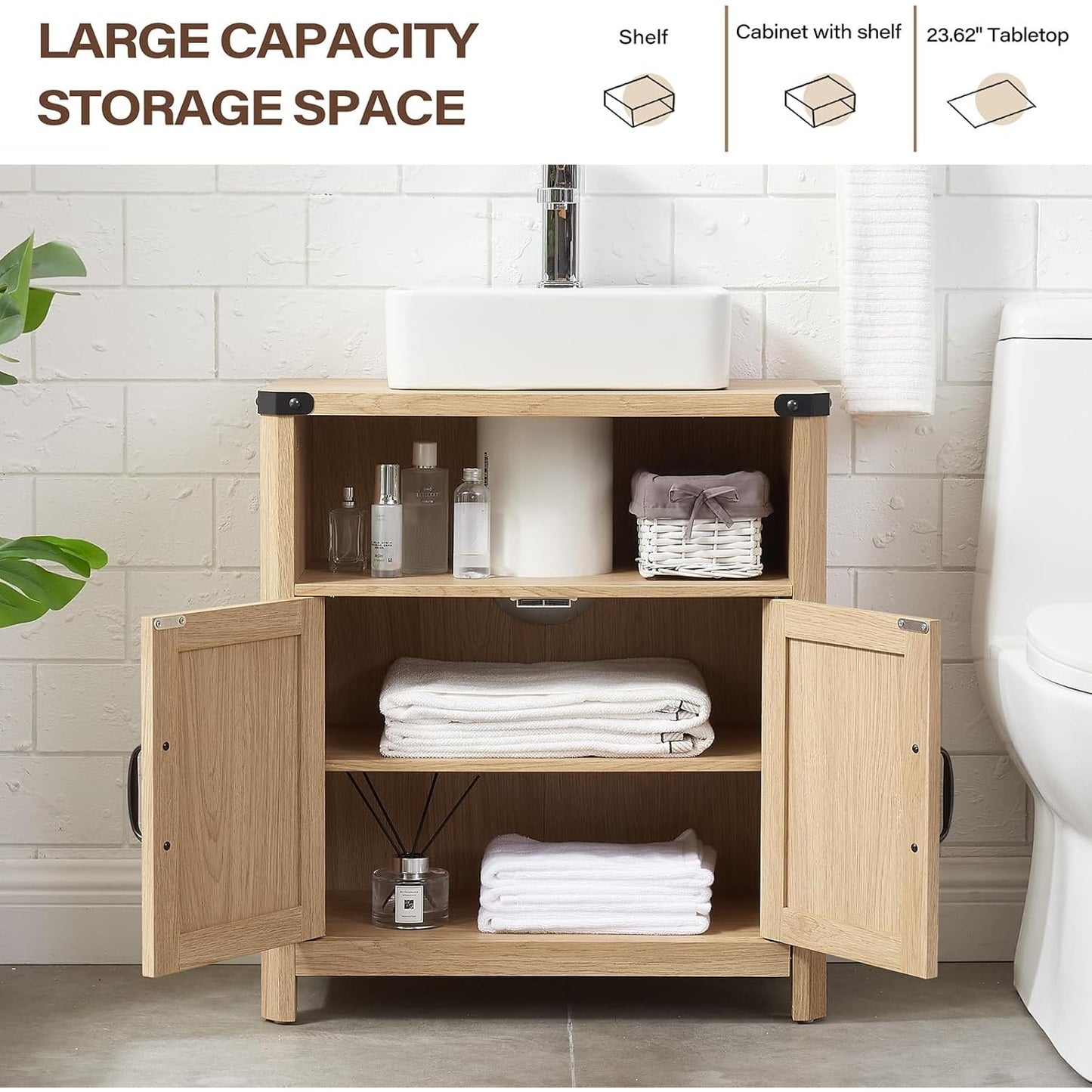 Bathroom Floor Cabinet Vanity Adjustable Shelf Barn Doors Farmhouse Natural Oak