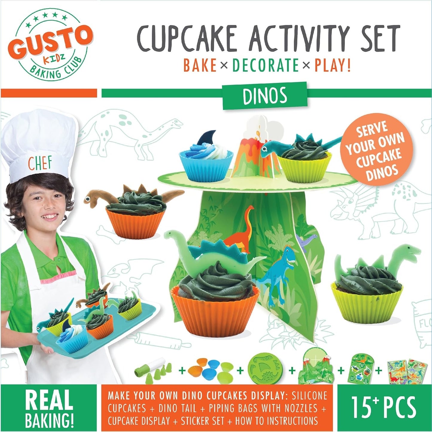 Gusto 15 Pieces Dino Cupcake Activity Toy Baking Set Dinos Dinosaur