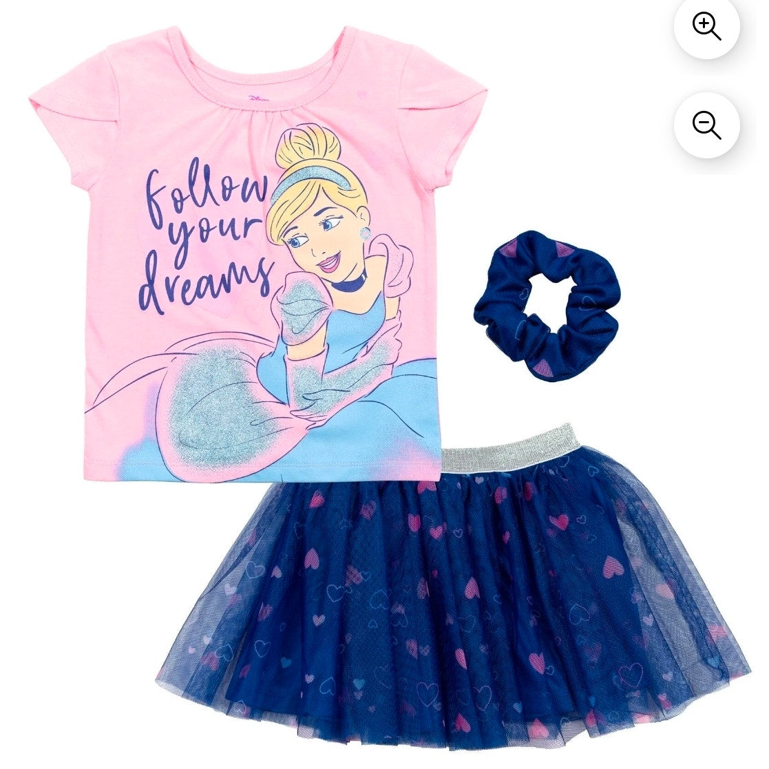 Disney Princess Cinderella 4T Girls T-Shirt Tulle Skirt & Scrunchie 3pc Outfit Set
