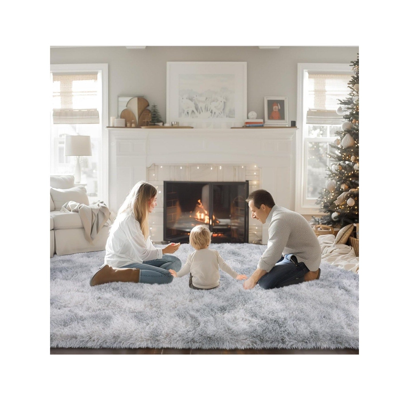 Large Fluffy Fuzzy Shag Rug 8x10 Non-Slip Gray