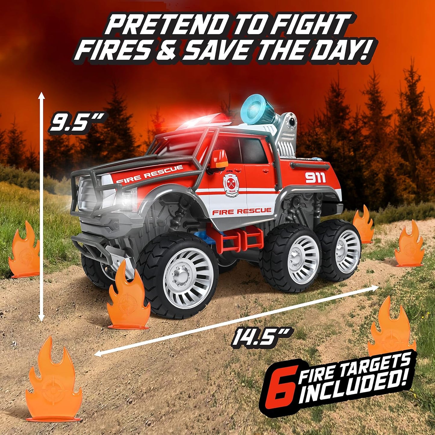 Maxx Action Fire Rescue Firetruck w/ Shooting Water Cannon Lights Sounds Motorized Drive
