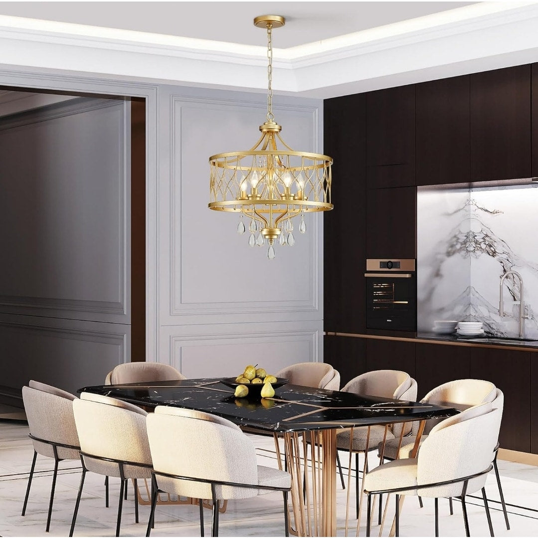 New 5-Light Gold Crystal Hanging Pendant Chandelier