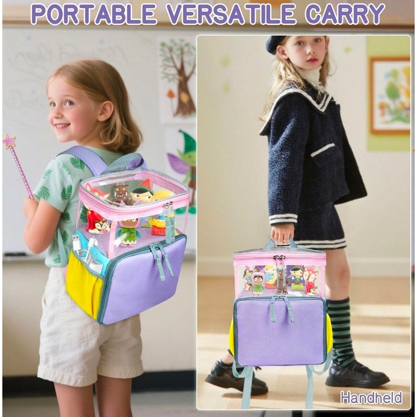 Backpack for Toniesbox Organizer Bag w/ Transparent Top, Magnetic Figure Holder, Front Pocket & Side Pouches – Fits Toniebox, Headphones & Figures