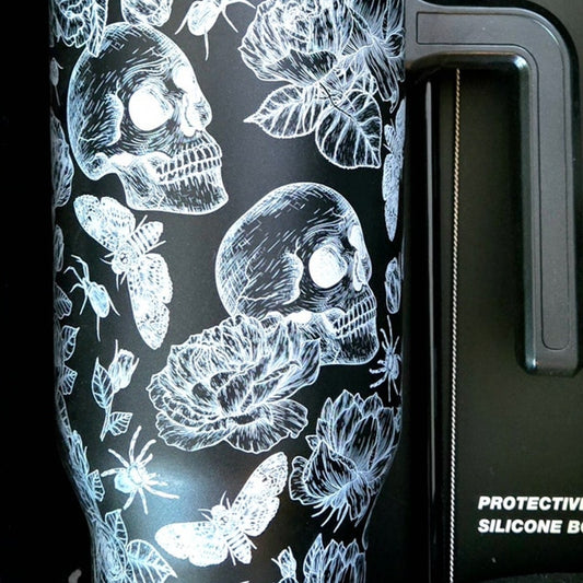 Hydrapeak Artisan Skulls & Flowers Voyager 40 oz Steel Tumbler Set Insulated Halloween