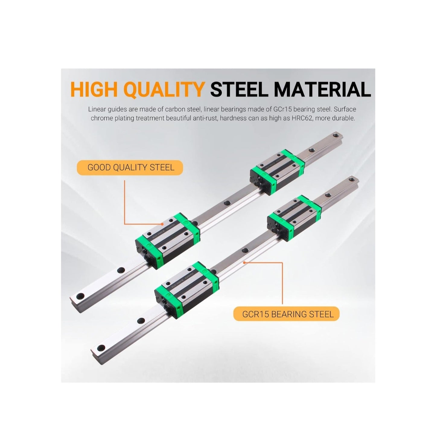 2 Steel Linear Guide Rail kit HGR25-500mm Slide Rails w/ 4 Linear Blocks Bearing
