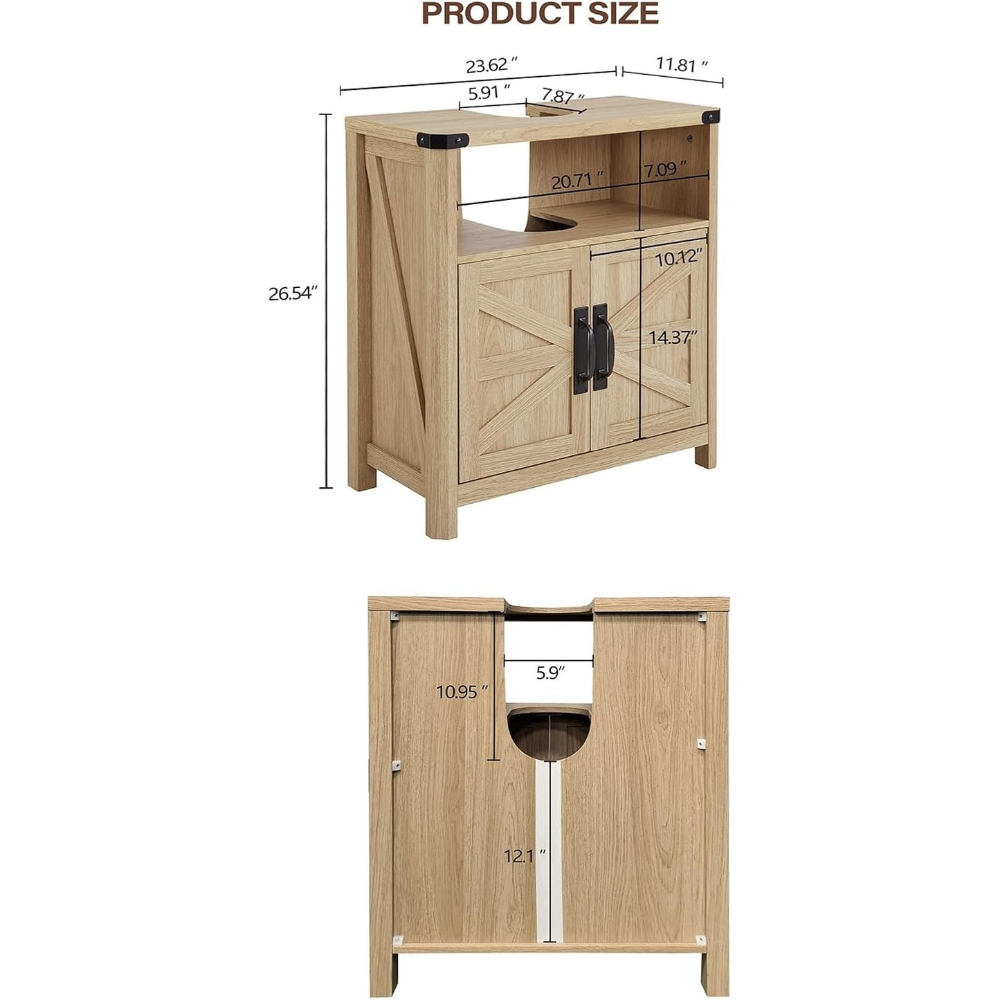 Bathroom Floor Cabinet Vanity Adjustable Shelf Barn Doors Farmhouse Natural Oak