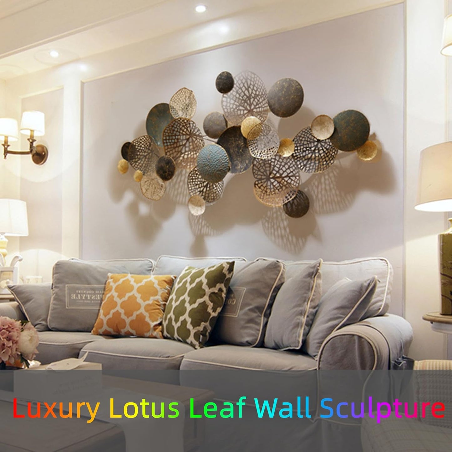 Large Boho Lotus Leaf Metal 3D Stacked Flower Wall Art Decor Decoration 52.5" x 26.5"