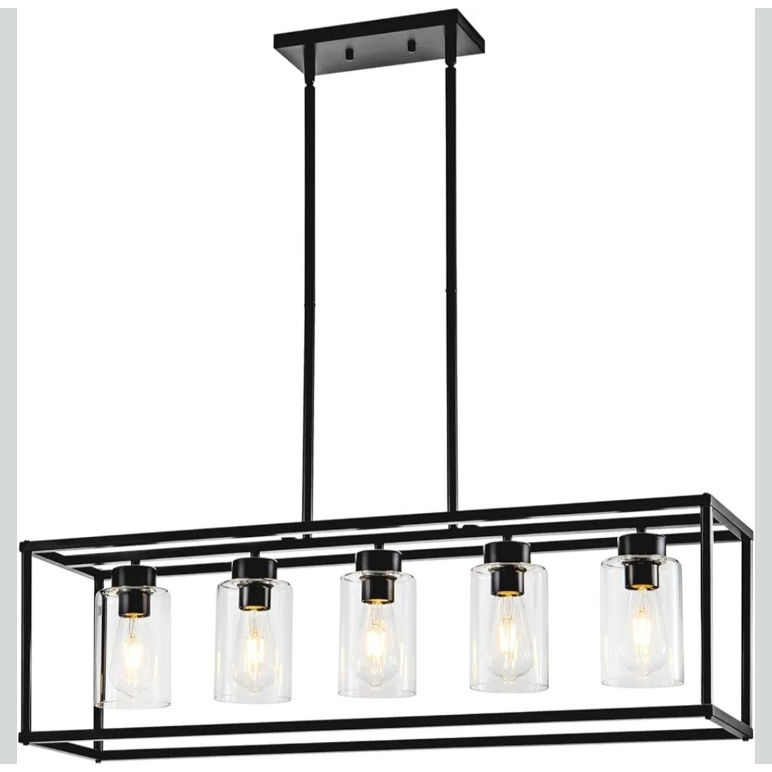New 5 Light Fixture Matte Black Chandelier Pendant Lighting Adjustable Height