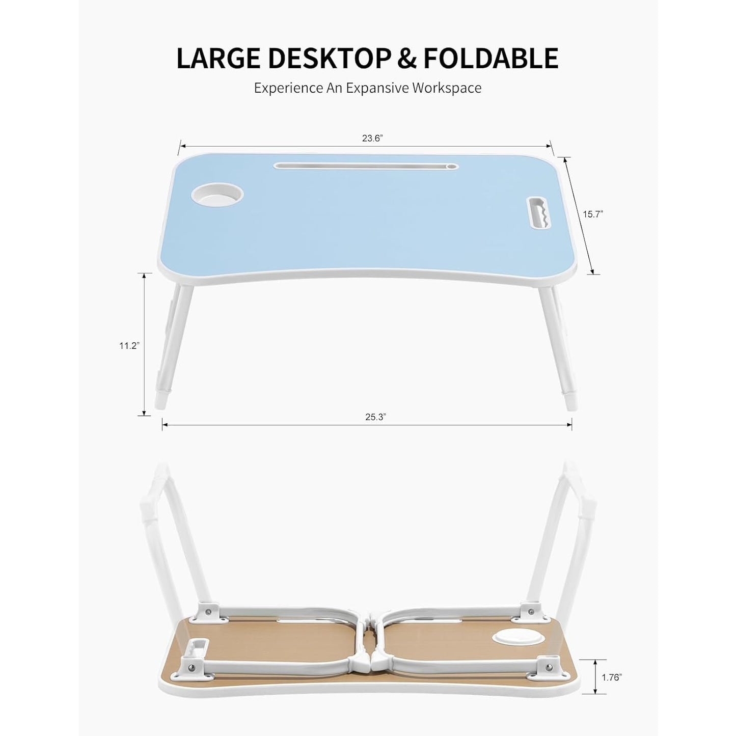 New Laptop Bed Desk Foldable Lap Table Stand with Cup Holder & Tablet Slot
