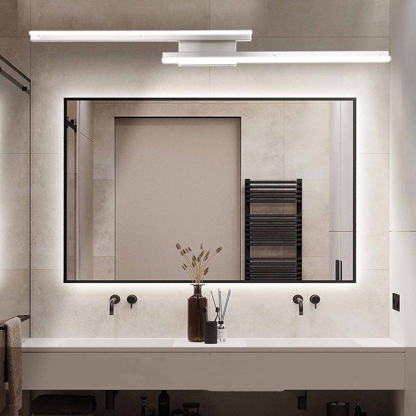 48in Brushed Nickel Vanity Light, Modern LED Bathroom Vanity Lights Fixture