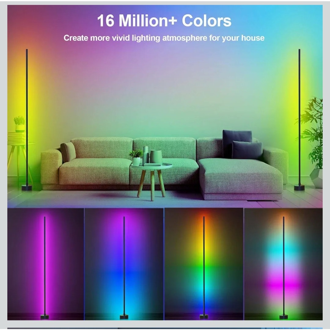 Set of 2 Smart Floor Lamp 2 Pack LED Color Changing Lamps Remote Bluetooth Timer