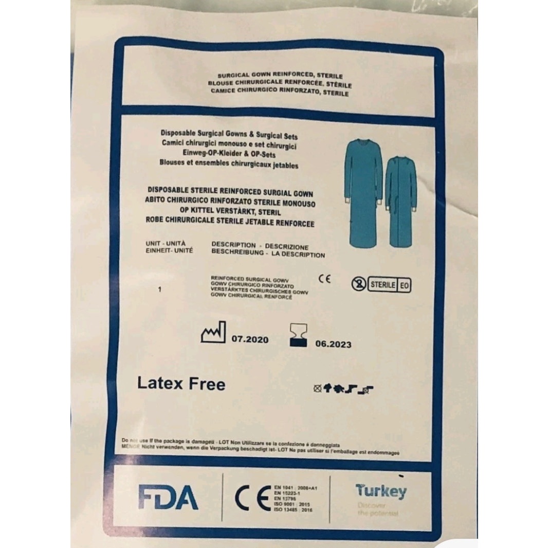 10 pcs Blue Disposable Sterile Reinforced Gown/Latex Free/Sealed each