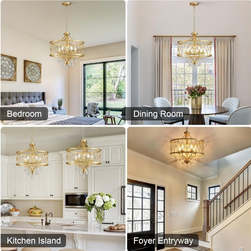New 5-Light Gold Crystal Hanging Pendant Chandelier