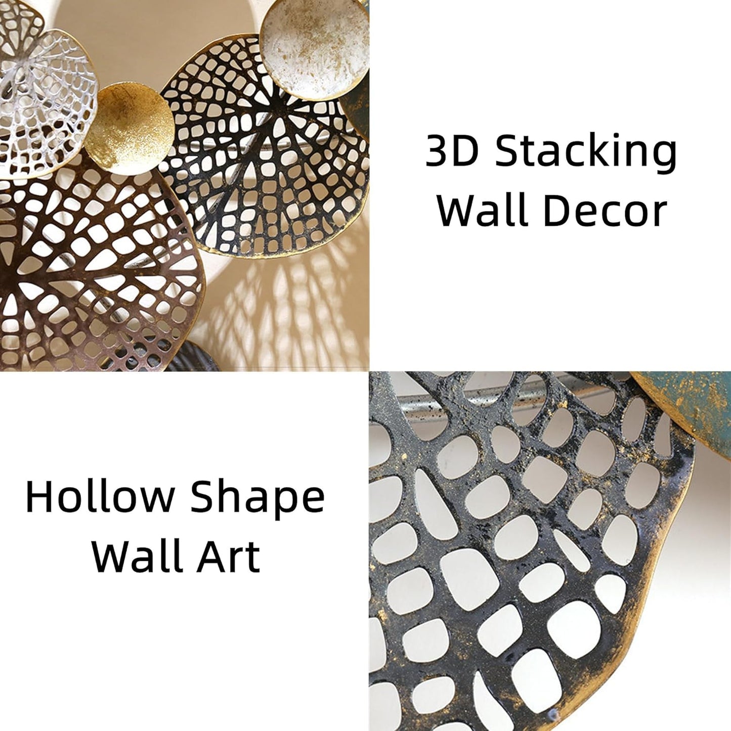 Large Boho Lotus Leaf Metal 3D Stacked Flower Wall Art Decor Decoration 52.5" x 26.5"