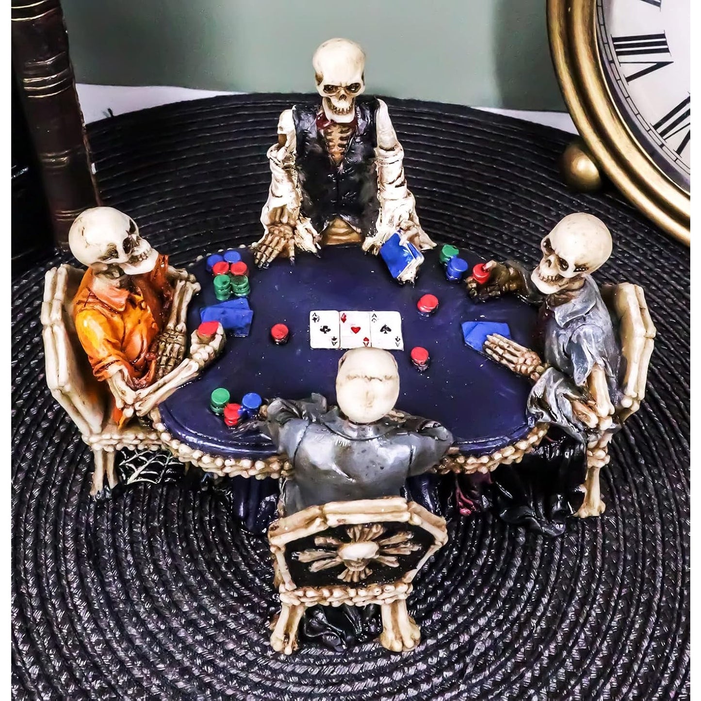 Ebros Gambling Casino Poker for Eternity Skeleton Dealer with Players at Table Figurine 6.25" Long Ossuary Macabre Halloween Decorative Sculpture