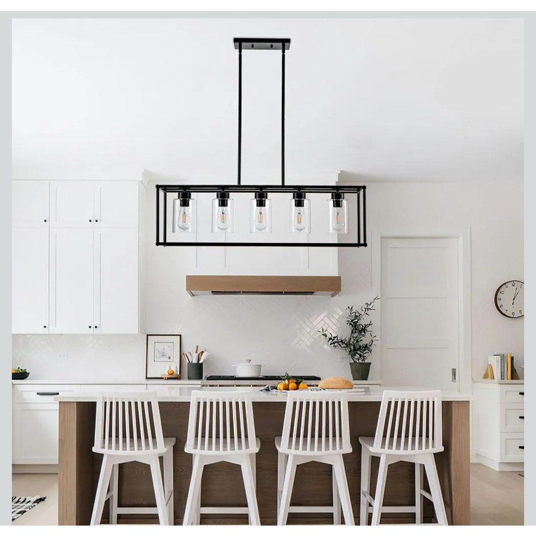 New 5 Light Fixture Matte Black Chandelier Pendant Lighting Adjustable Height