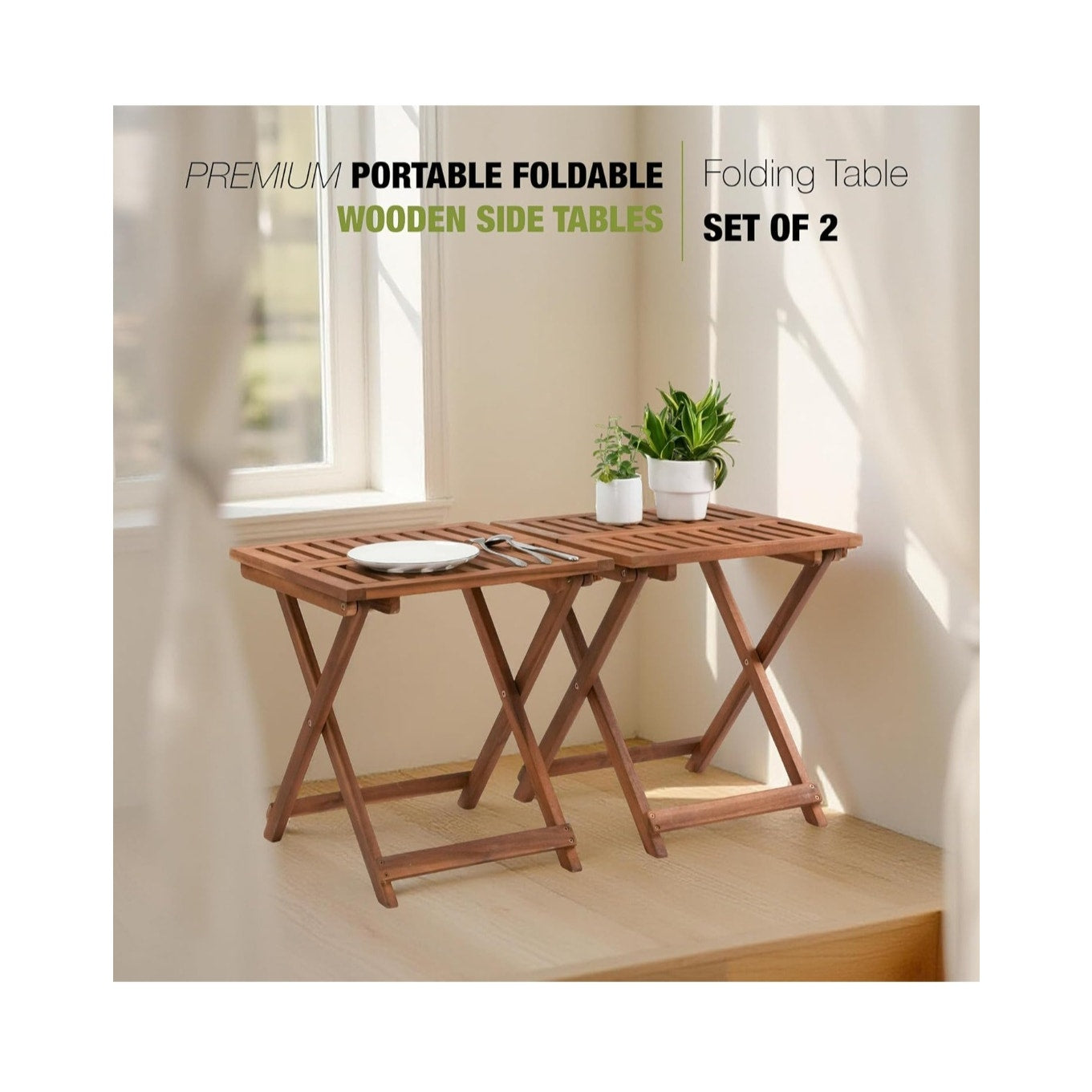 Folding Wooden Table Set of 2