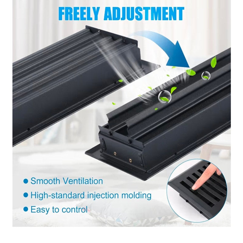 Floor Register 4" x 10", Black Steel Vent Cover
