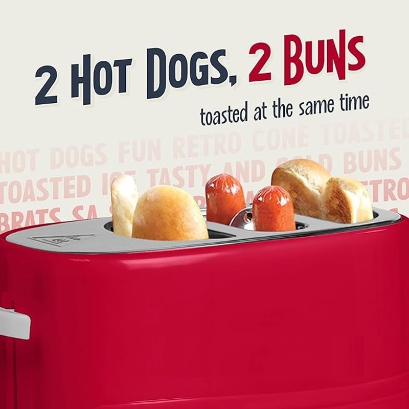 Red 2 Slot Hot Dog and Bun Roaster with Mini Tongs Retro Toaster New in Box