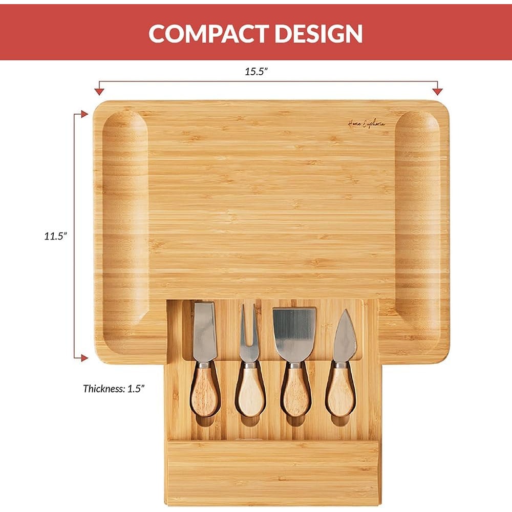 Bamboo Cheese Board & Knife Set Beautiful Charcuterie Board for Wine Cheese and Gifts