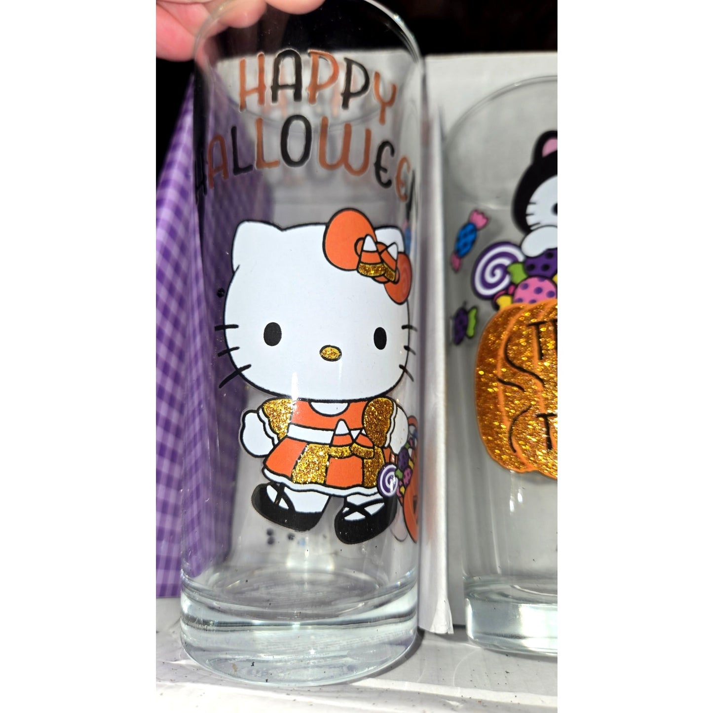 Hello Kitty and Friends Sparkly Halloween Glassware Set of 4 - 10oz Glasses NEW