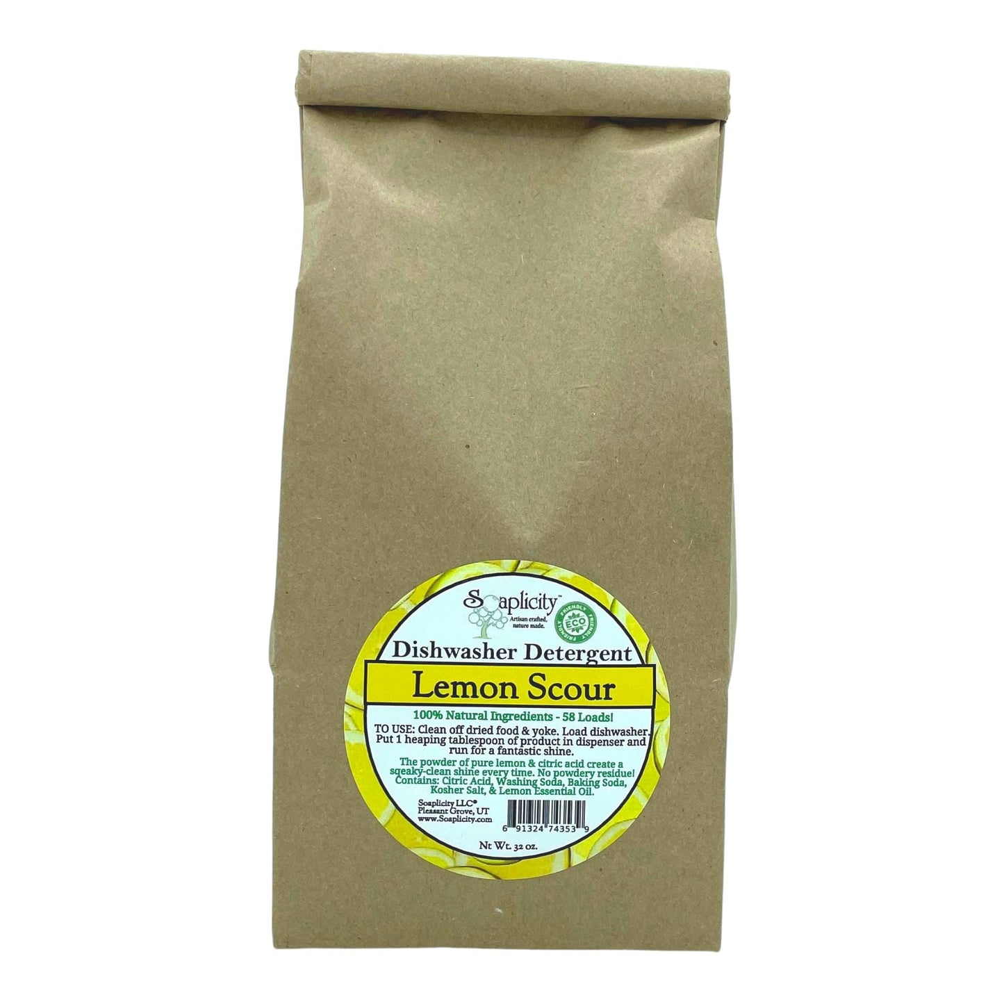 Lemon Scour Dishwasher Detergent - 100% Natural & Effective, 58 Loads