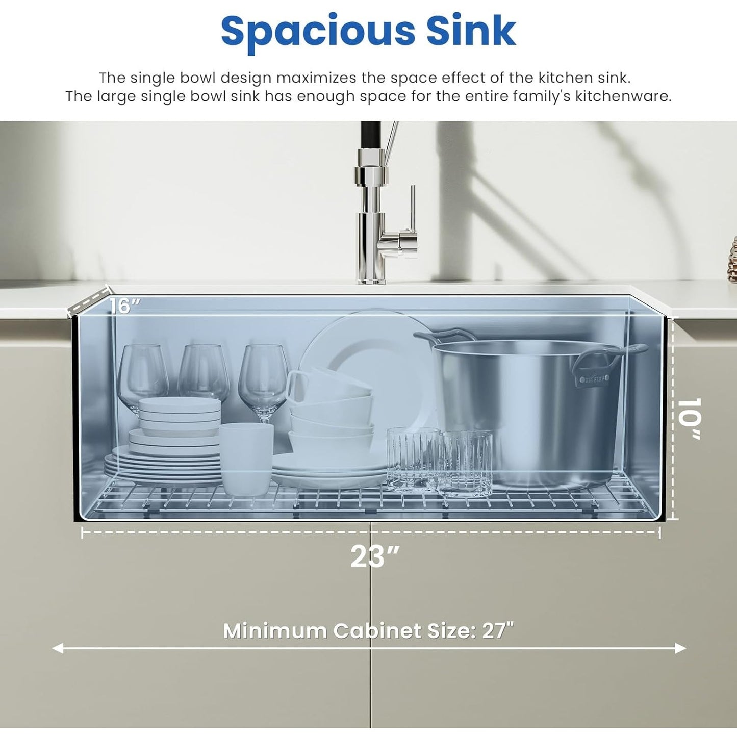 25x18 Undermount Kitchen Sink 16 Gauge 304 Stainless Steel w/ Bottom Grid & Drain Assembly