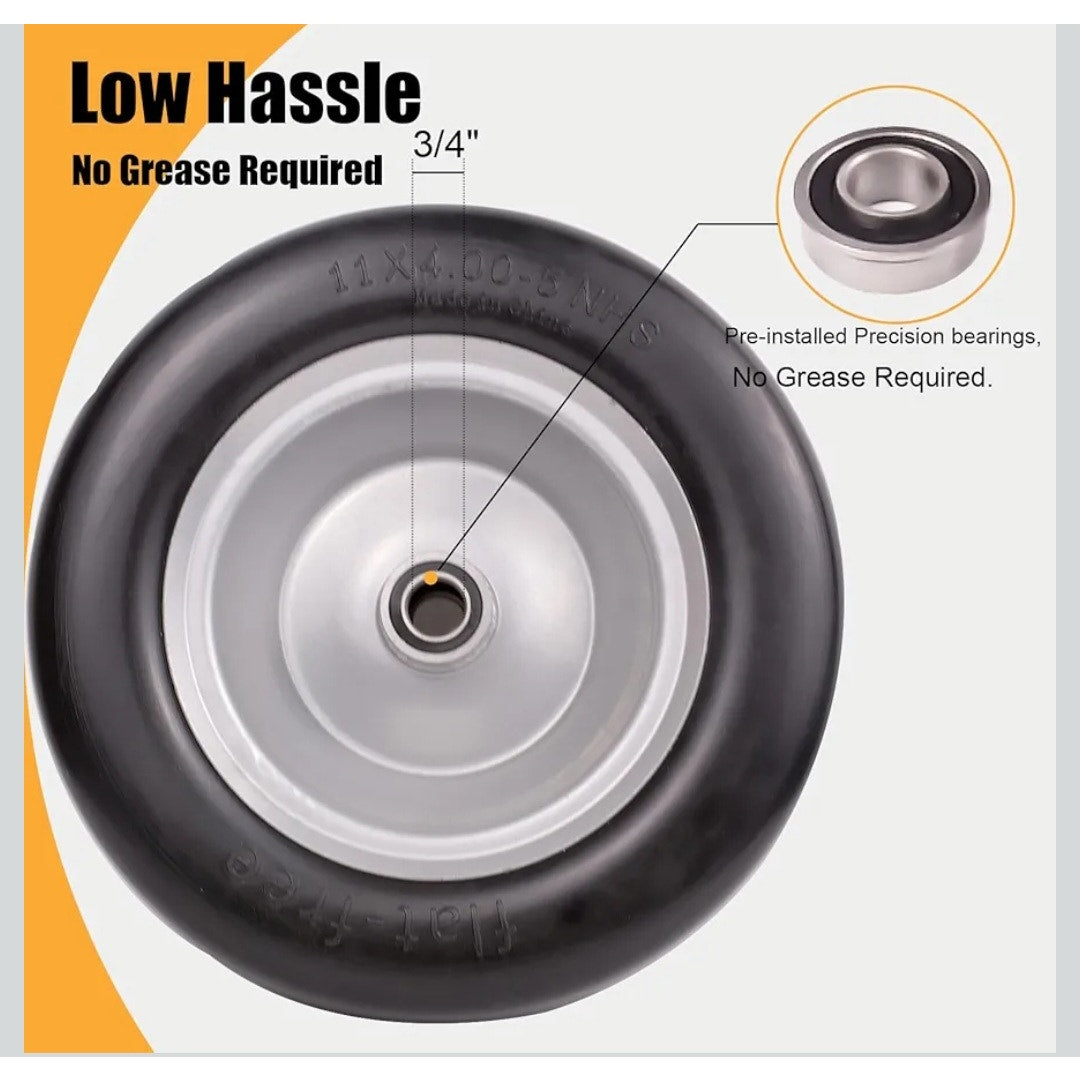 11x4.00-5 Zero Turn Lawn Mower Flat Free Wheels / Tires Set of 2