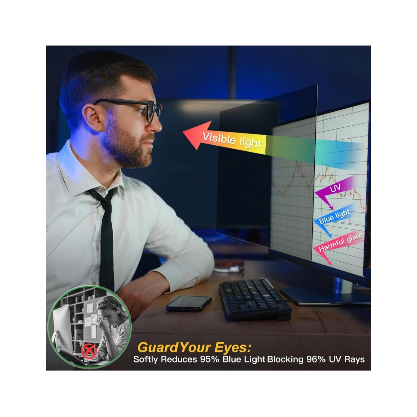Magnetic Computer Privacy Screen 24 Inch Anti Blue Light Eye Protection Shield Filter