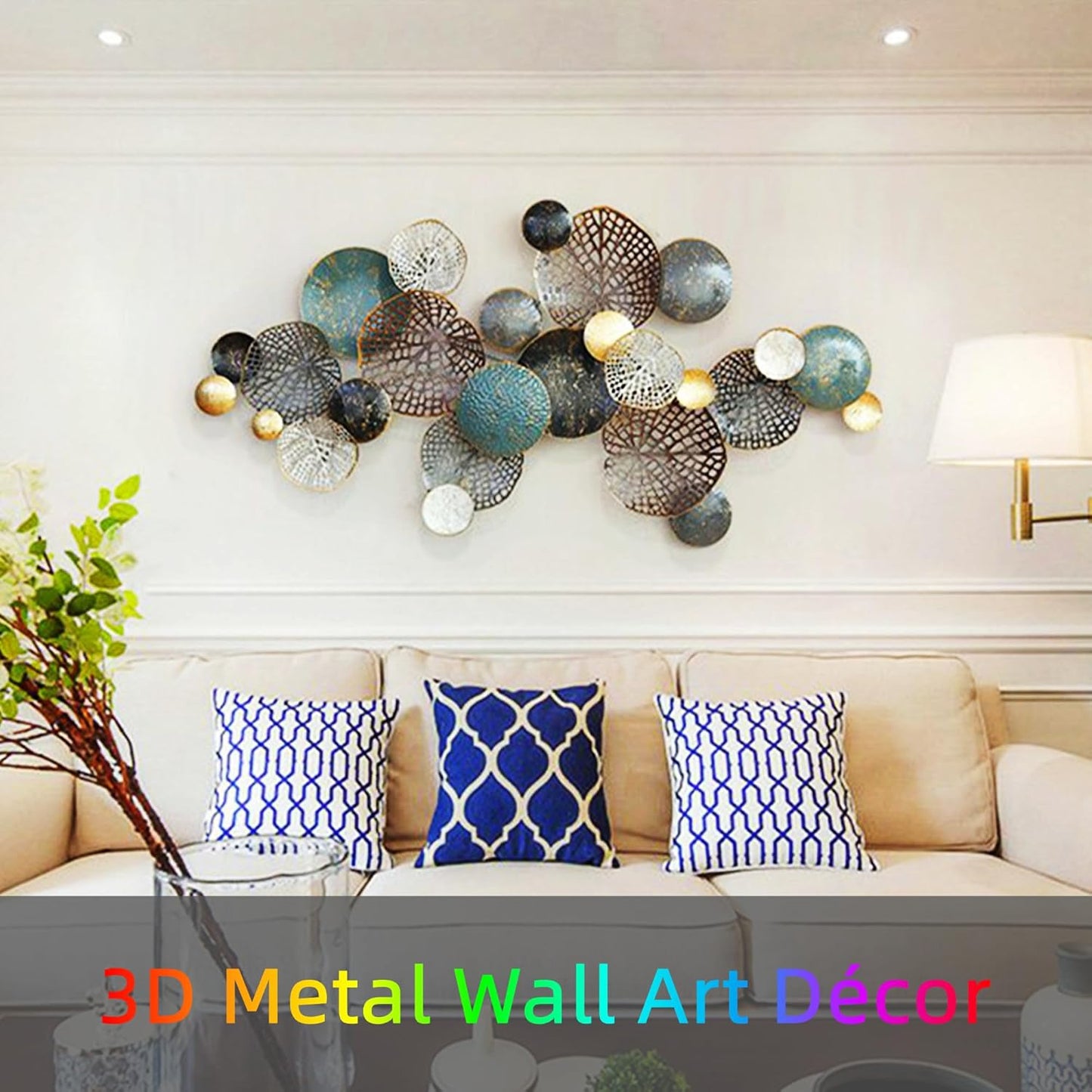 Large Boho Lotus Leaf Metal 3D Stacked Flower Wall Art Decor Decoration 52.5" x 26.5"