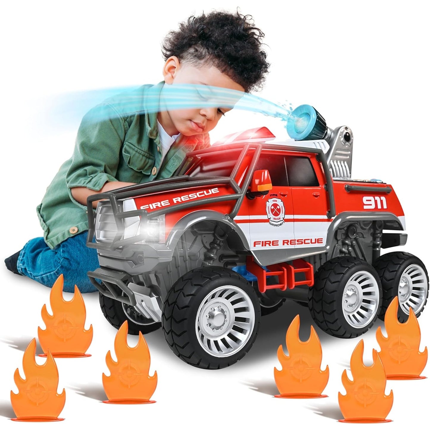 Maxx Action Fire Rescue Firetruck w/ Shooting Water Cannon Lights Sounds Motorized Drive