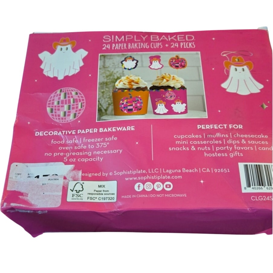 48pc Halloween Pink Cowboy Ghost Themed Cupcake Baking Cups & Picks Set NEW