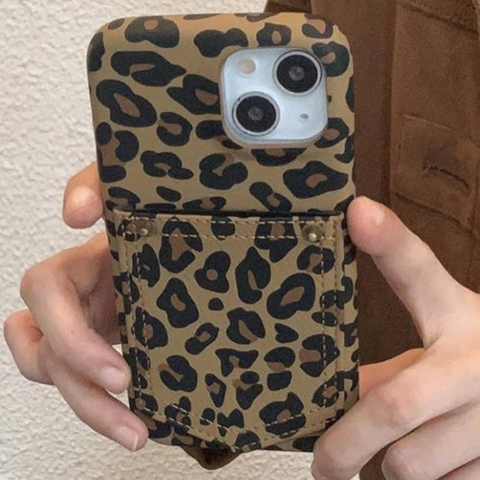 iPhone15 Fashion Card Holder Phone Case Cover Brown Animal Print