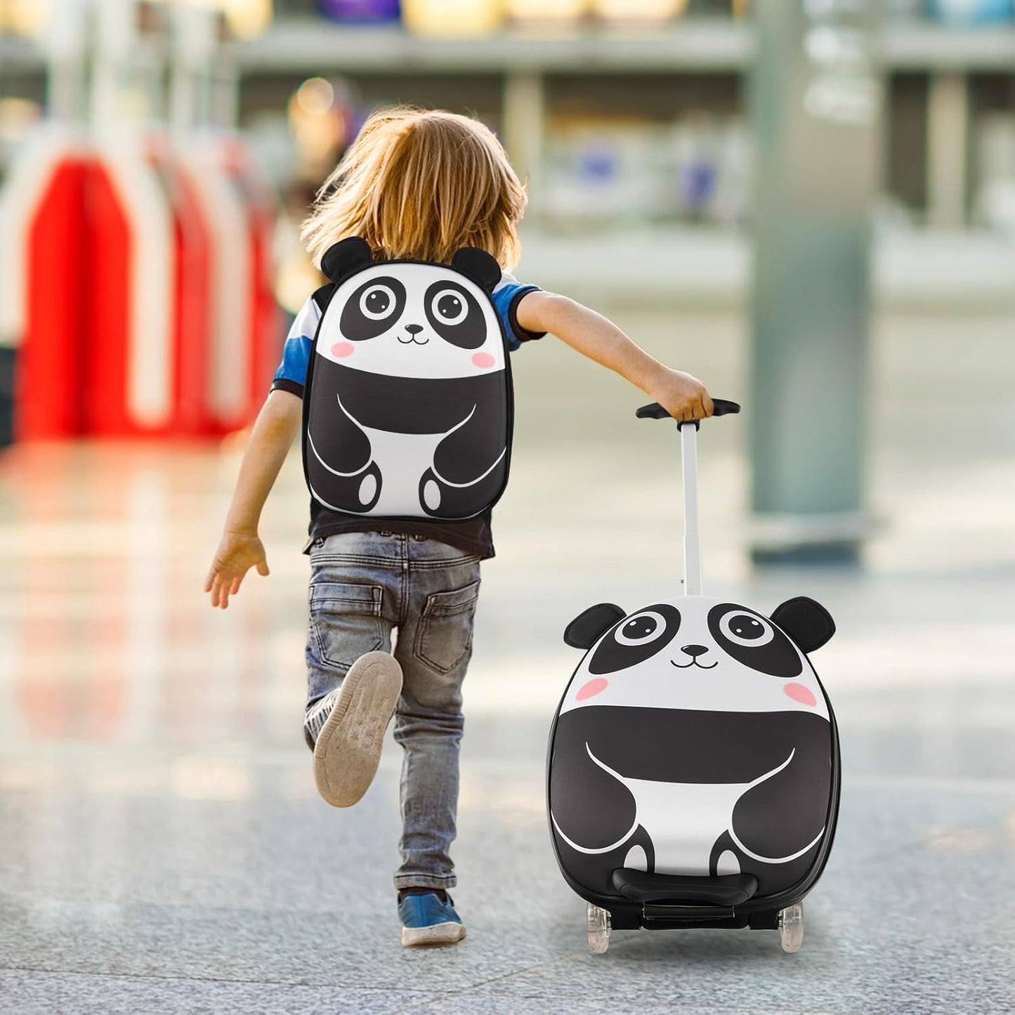 2 PC Kids Carry On Luggage Set 16" Rolling Wheel Suitcase & 12" Backpack Airline Approved Toddler