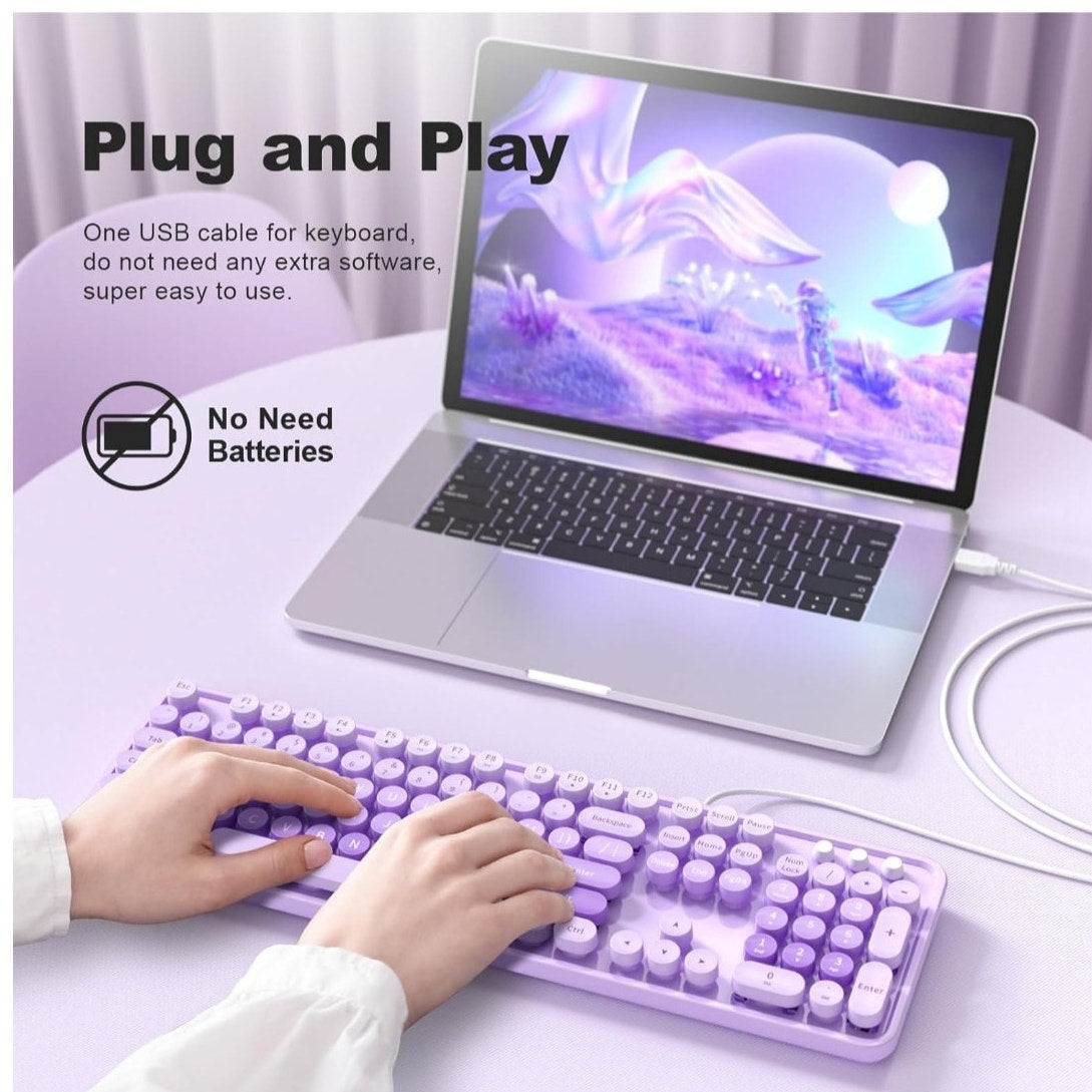 New Purple Large Print Keyboard USB Wired