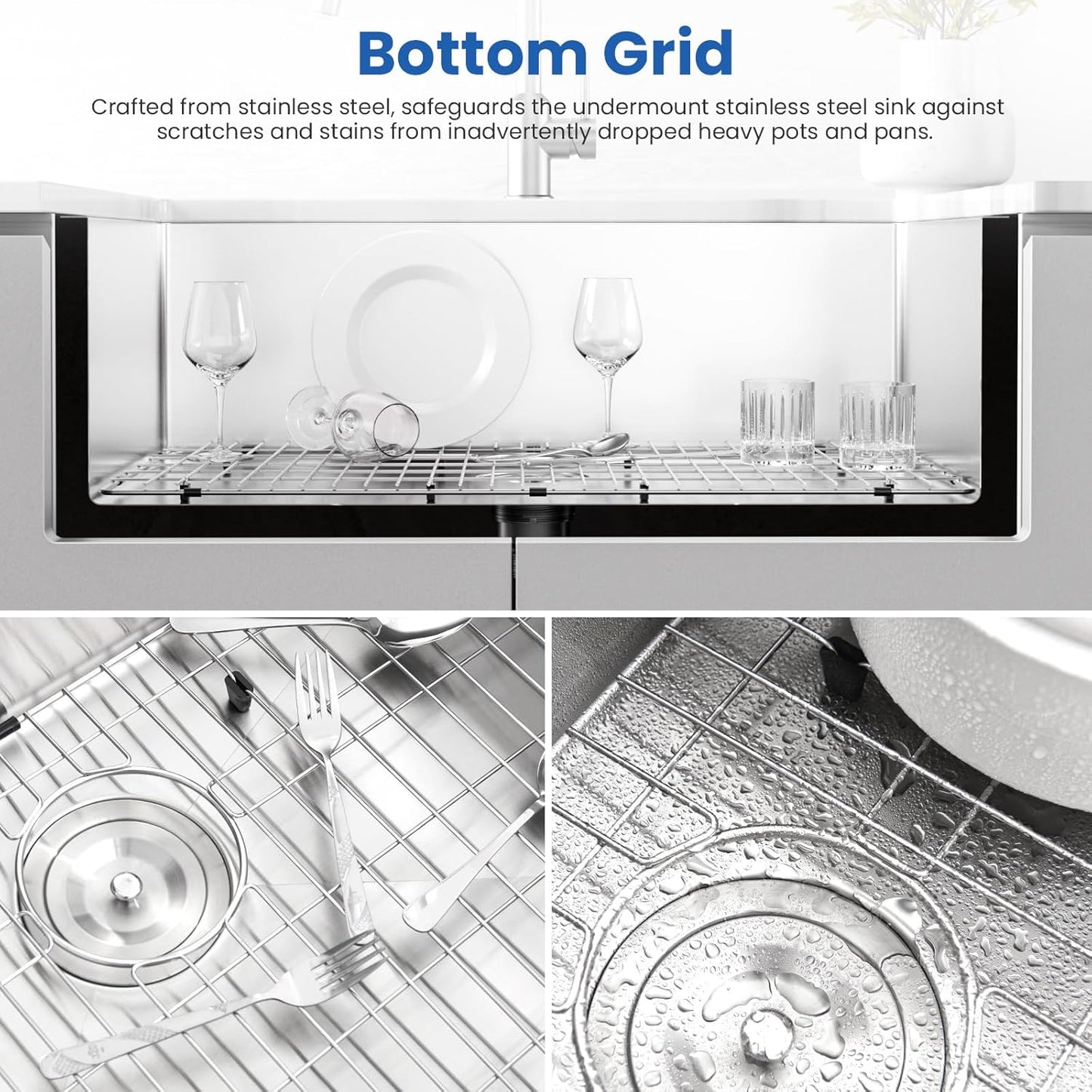 25x18 Undermount Kitchen Sink 16 Gauge 304 Stainless Steel w/ Bottom Grid & Drain Assembly