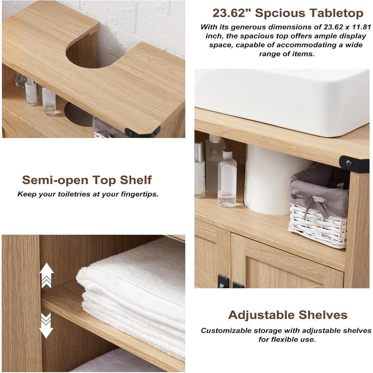 Bathroom Floor Cabinet Vanity Adjustable Shelf Barn Doors Farmhouse Natural Oak