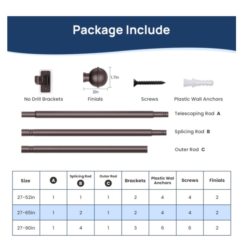 Bronze Curtain Rod for Window Adjustable from 27-65 inches