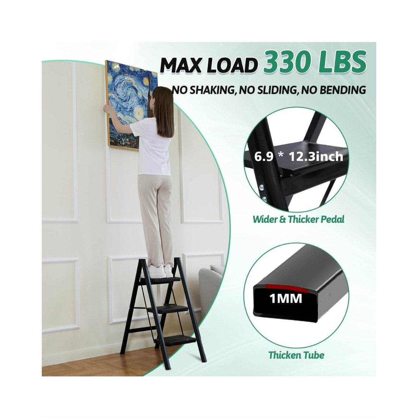 Step Ladder 3 Step Folding Heavy Duty Holds 330 Lb Load