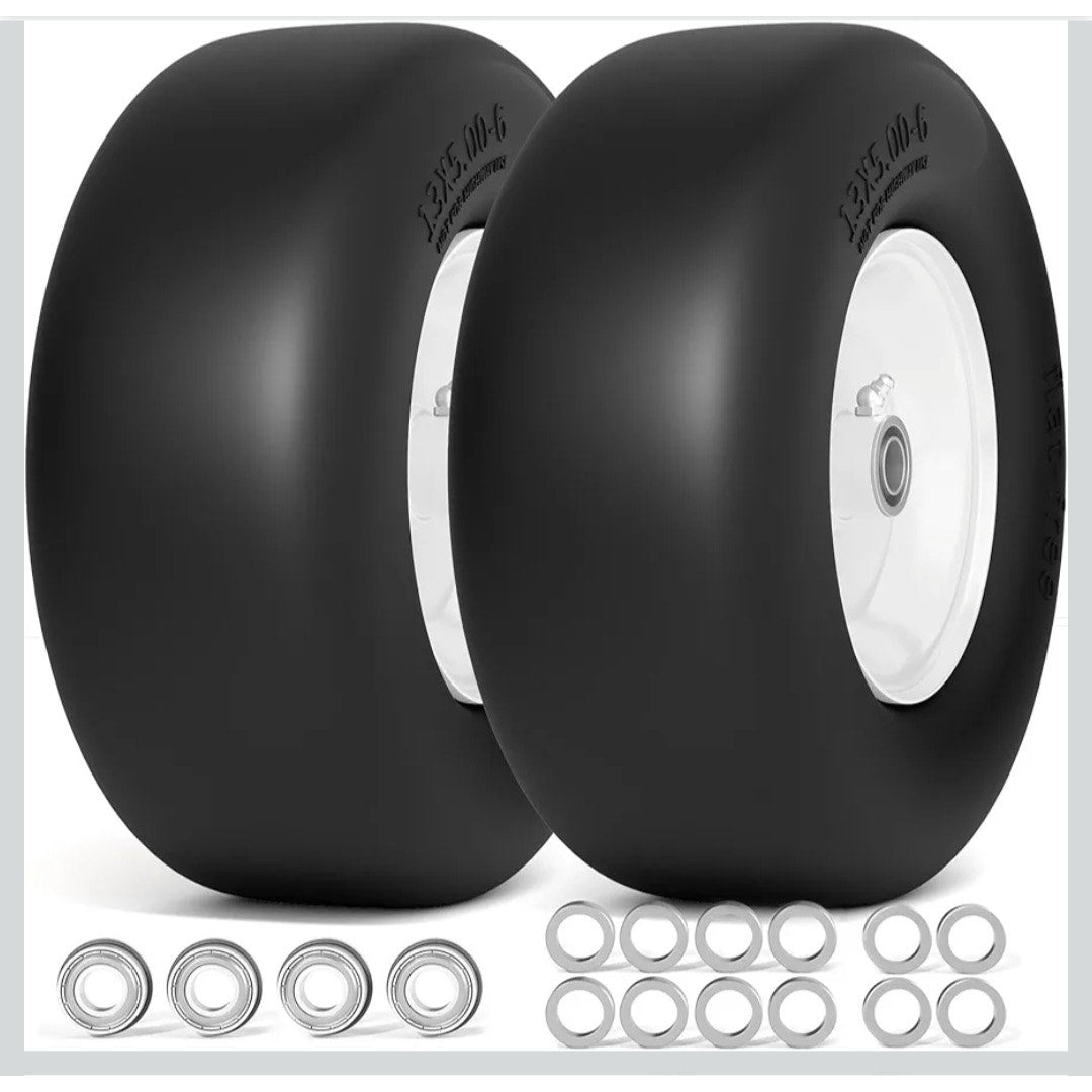 New 13x5.00-6 Flat Free Lawn Mower Tire Set of TWO Tires / Wheels