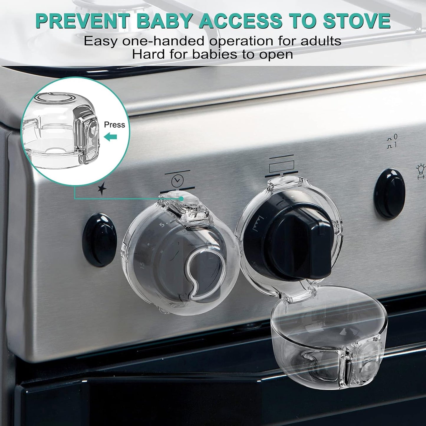 5 Stove Knob Covers for Child Safety 1 Oven Lock Mom's Choice Gold Awards Winner