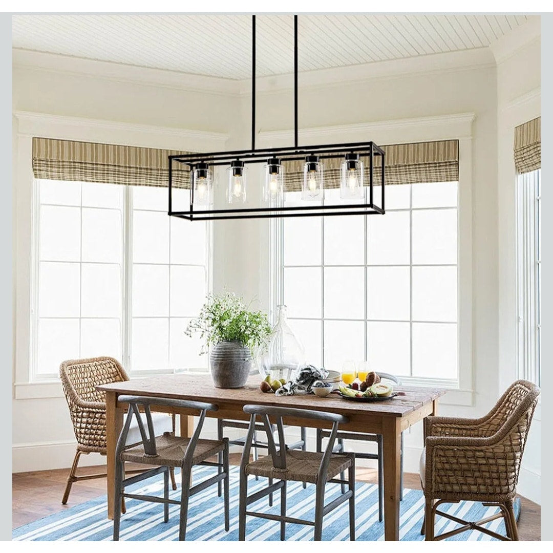 New 5 Light Fixture Matte Black Chandelier Pendant Lighting Adjustable Height