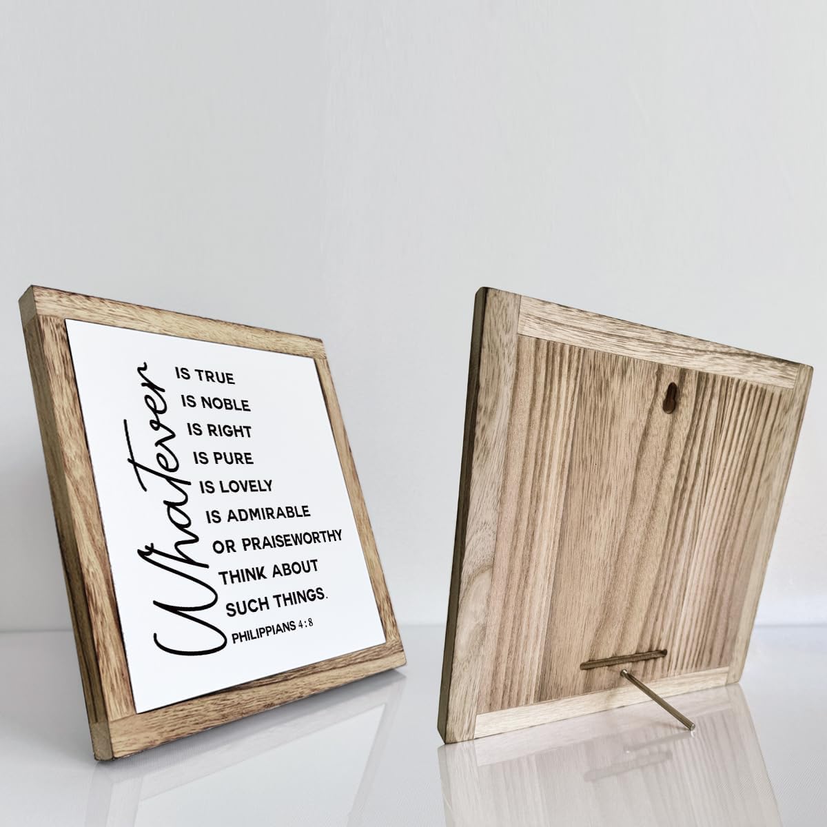 Philippians 4:8 Wooden Plaque for Wall or Table Inspirational Bible Verse Art