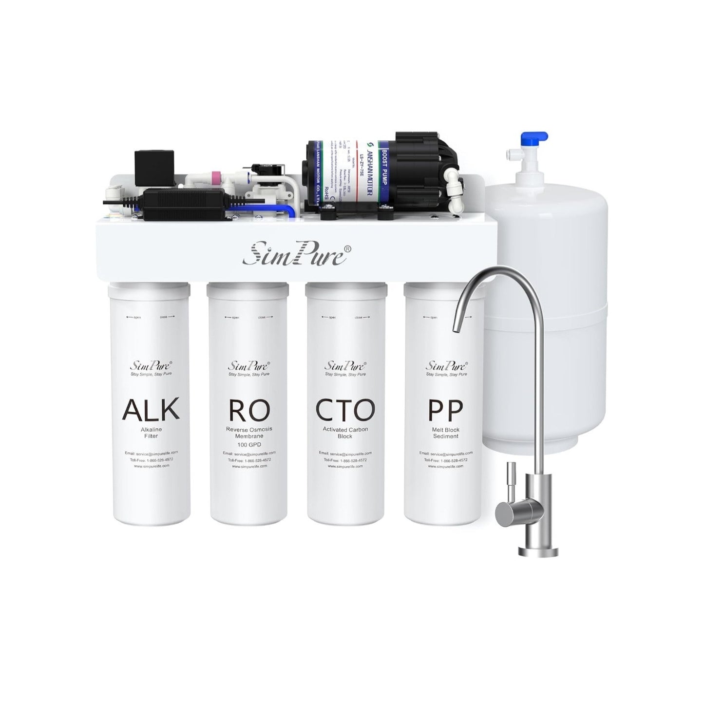 Alkaline Reverse Osmosis 8 Stage Under Sink RO Water Filtration System w/ Tank Build in Pump