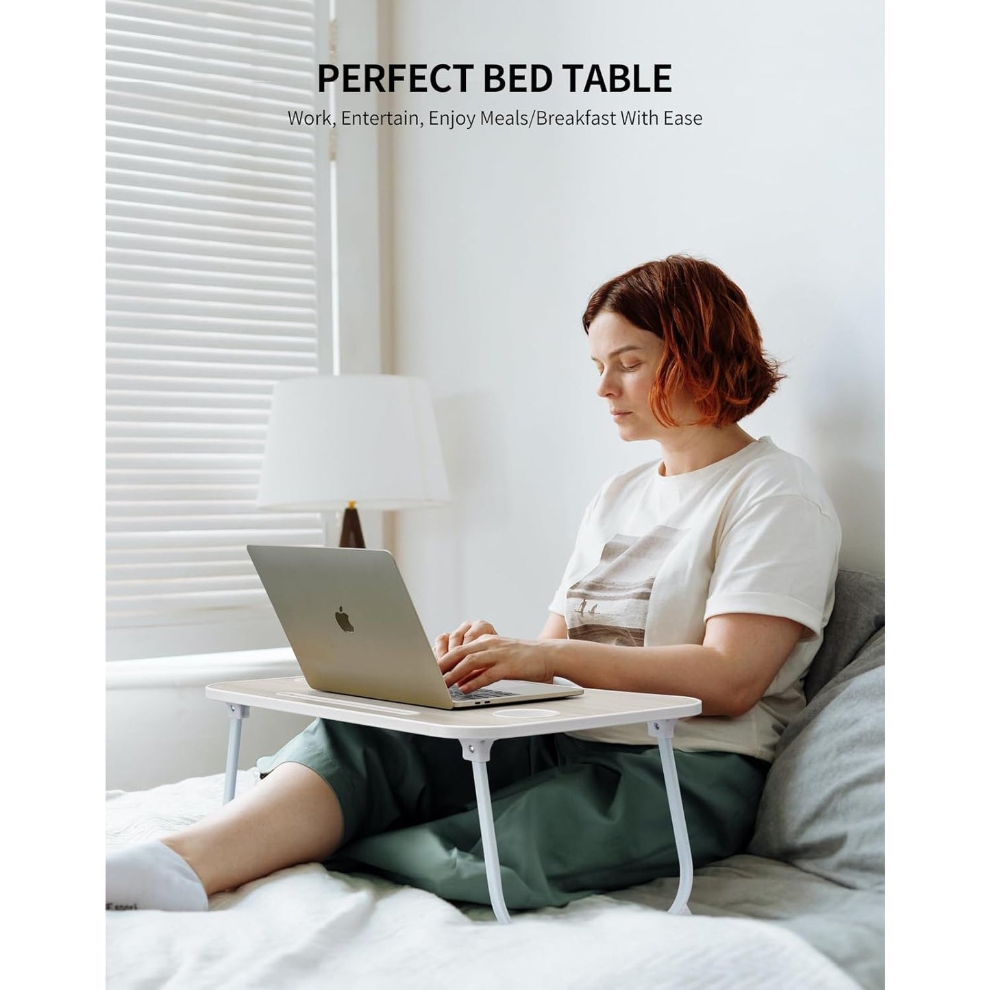 New Laptop Bed Desk Foldable Lap Table Stand with Cup Holder & Tablet Slot