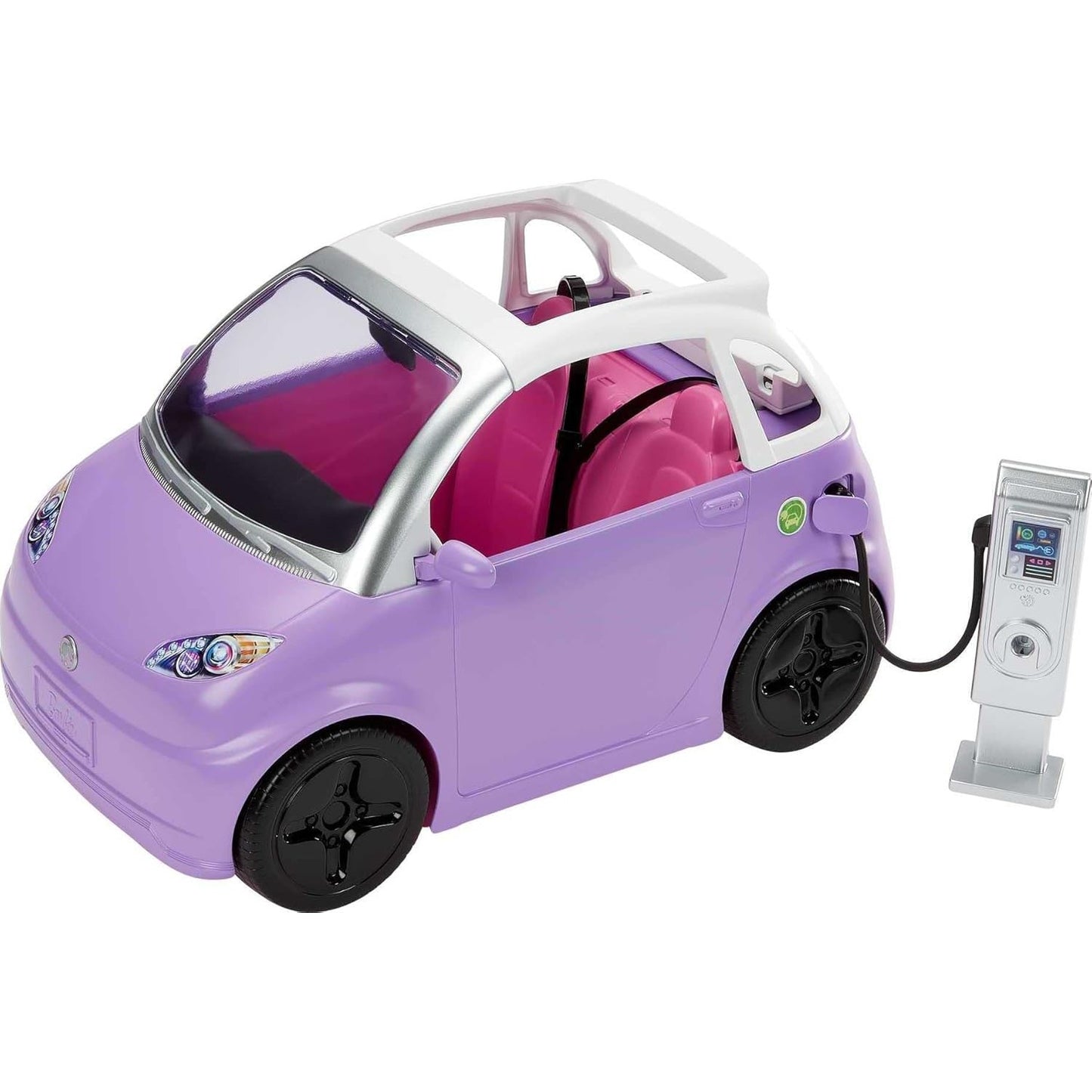 Barbie Car Electric Vehicle w/ Charging Station Plug & Sunroof 2-Seater Transforms into Convertible