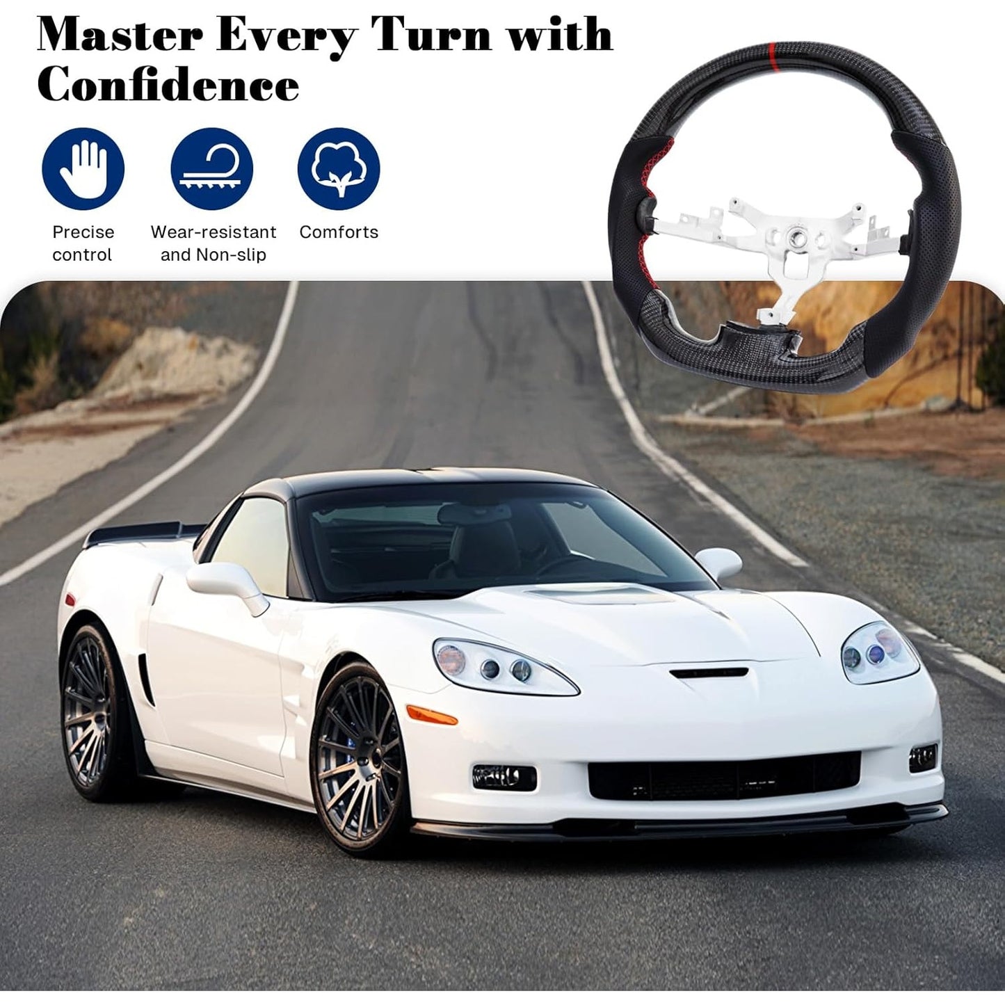 Carbon Fiber Steering Wheel For Corvette C6 2006-2011 ZR1 Z06 D-shaped Nappa Perforated Leather