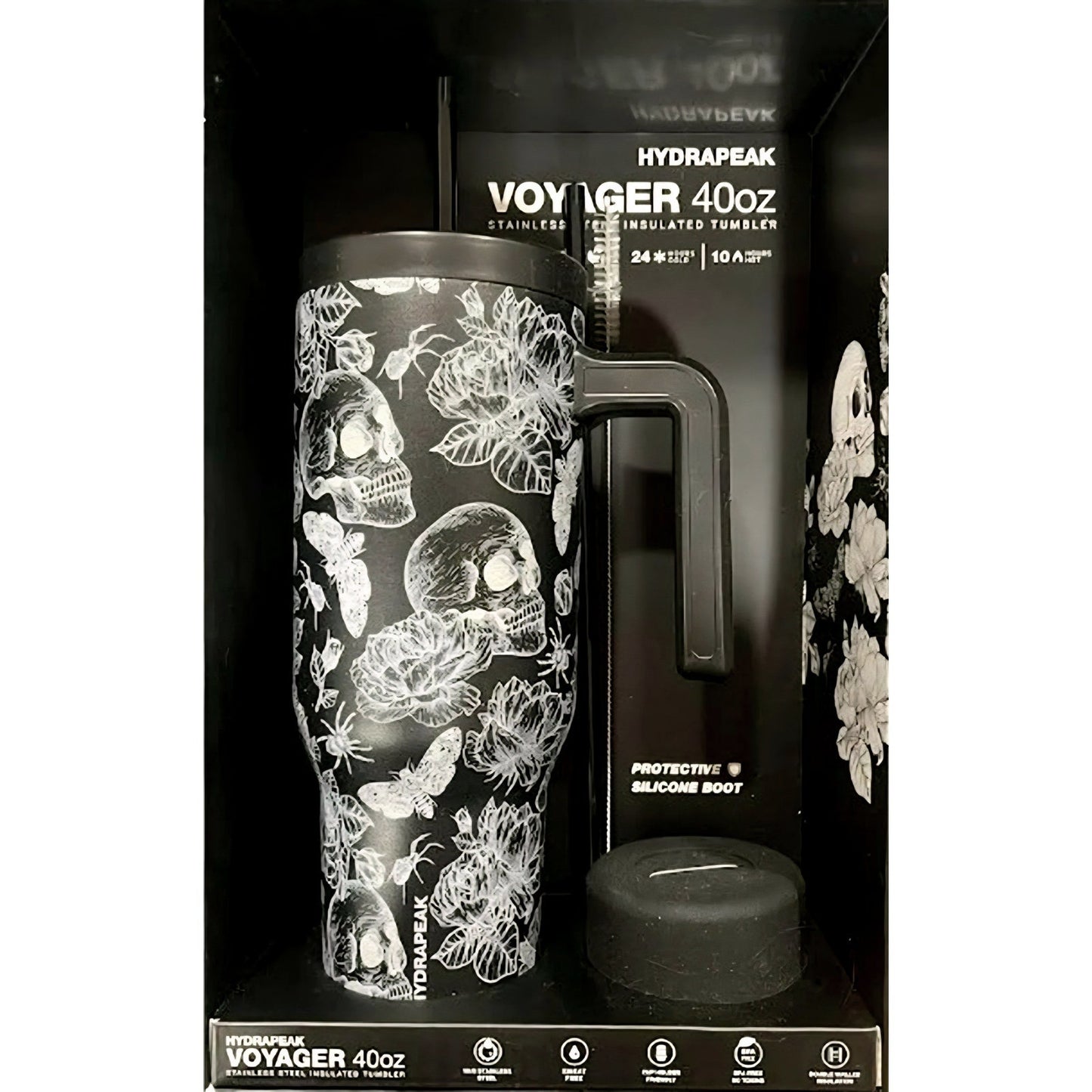 Hydrapeak Artisan Skulls & Flowers Voyager 40 oz Steel Tumbler Set Insulated