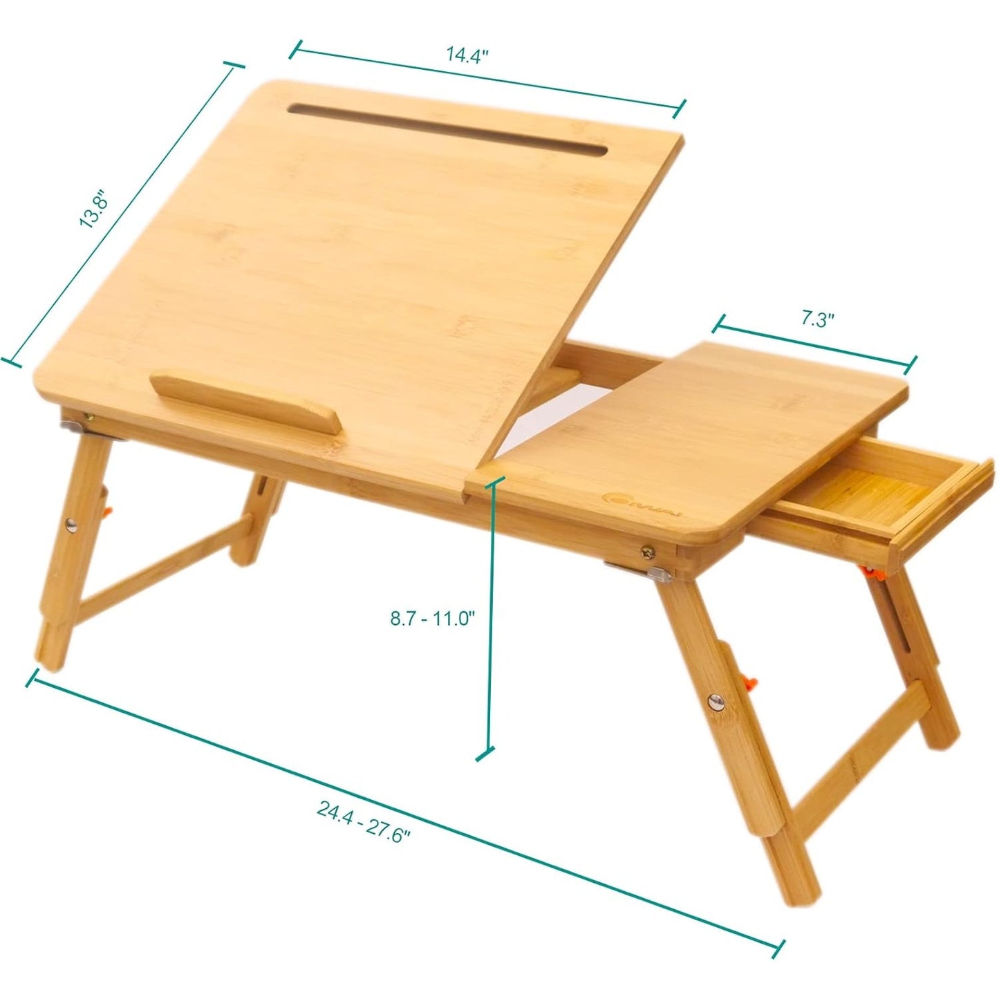 Bamboo Laptop Lap Desk Bed Tray Table Adjustable Angle & Height w/ Tablet Phone Slot Drawer